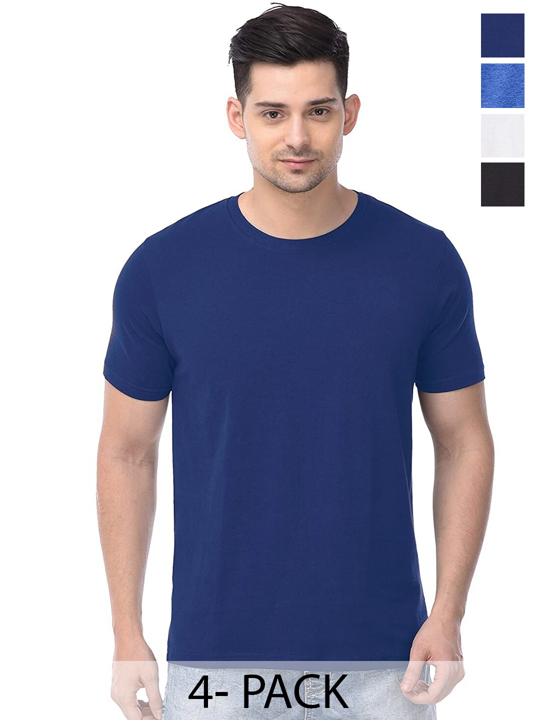

COLOR CAPITAL Pack of 4 Cotton Round Neck T-shirts, Blue