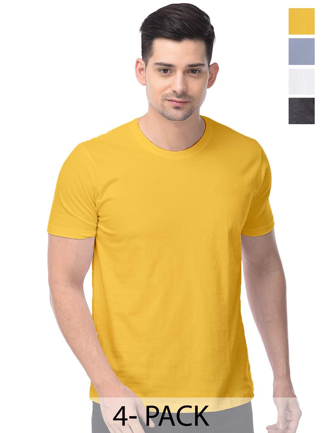 

COLOR CAPITAL Unisex Pack Of 4 Round Neck Short Sleeves Cotton T-shirts, Mustard