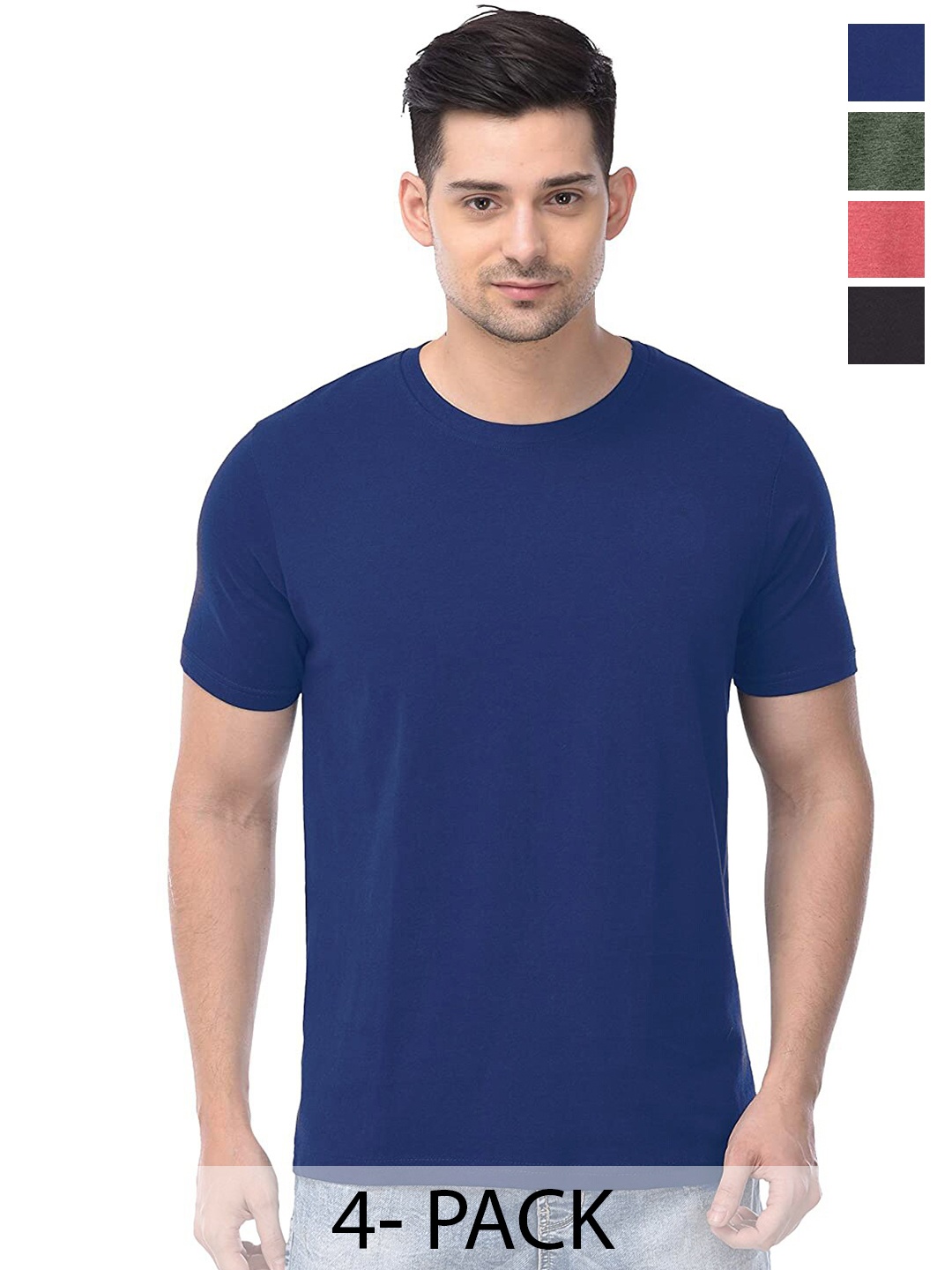 COLOR CAPITAL Unisex Pack Of 4 Round Neck Short Sleeves Cotton T-shirt, Blue