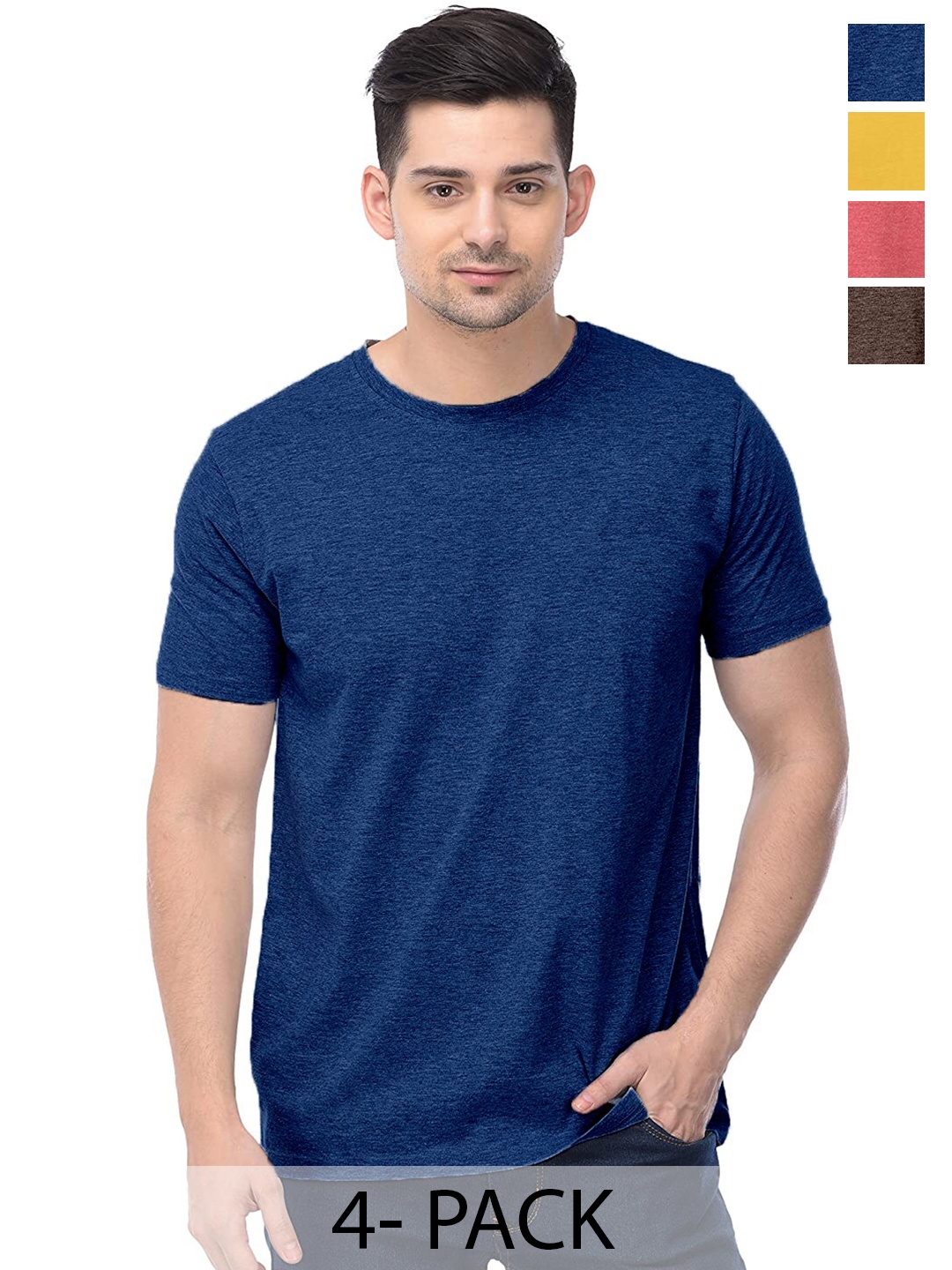 

COLOR CAPITAL Pack Of 4 Cotton T Shirts, Blue