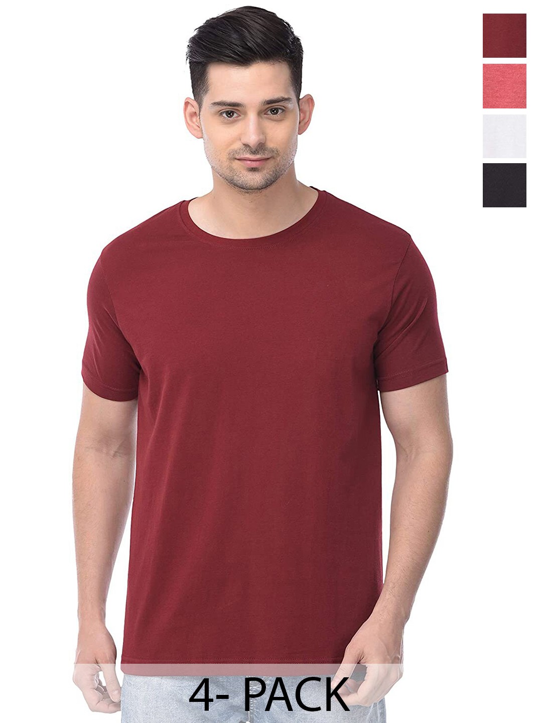 

COLOR CAPITAL Pack Of 4 Cotton T-shirt, Maroon