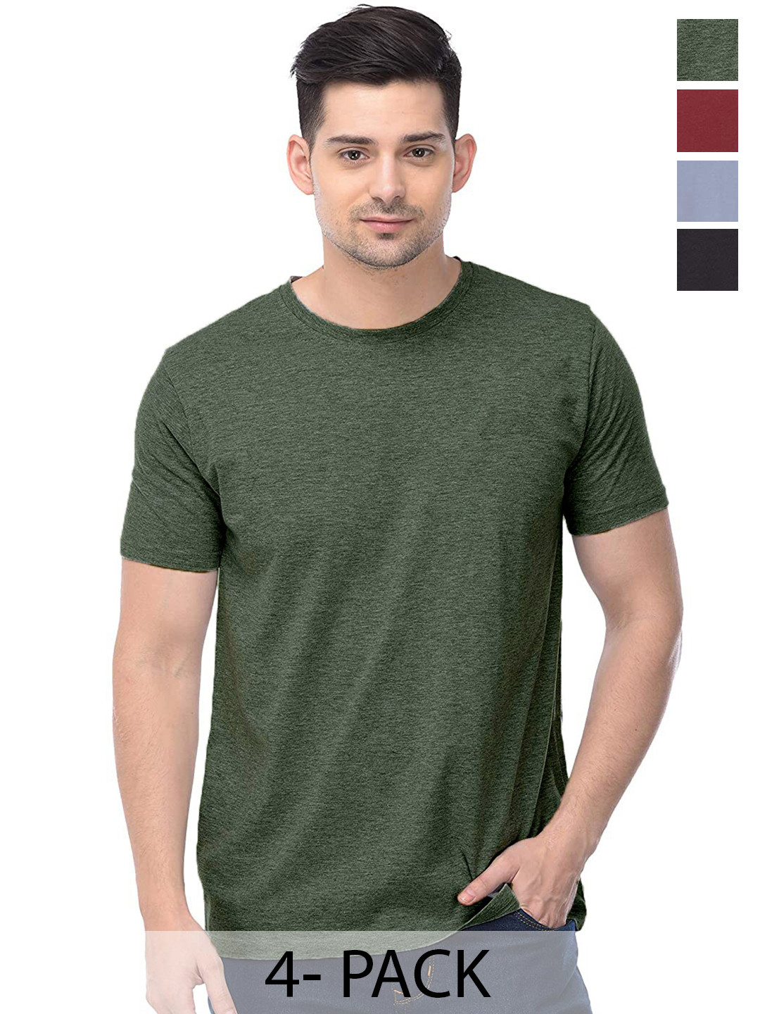 

COLOR CAPITAL Unisex Pack Of 4 Round Neck Casual Cotton T-shirts, Green