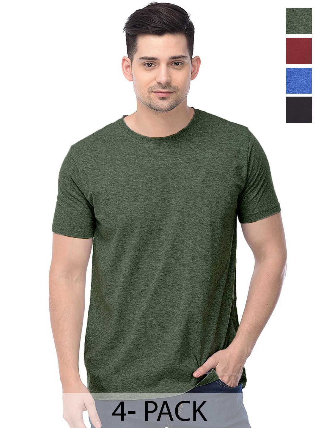 

COLOR CAPITAL Unisex Pack Of 4 Cotton T-Shirt, Olive