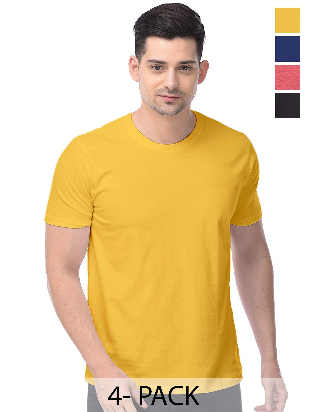 COLOR CAPITAL Pack Of 4 Cotton T Shirts, Yellow