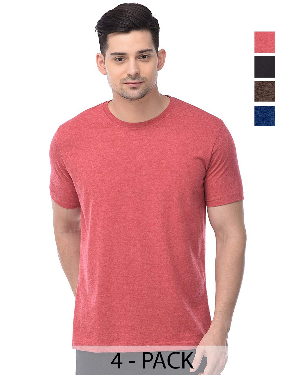 

COLOR CAPITAL Unisex Pack Of 4 Cotton T-shirts, Coral
