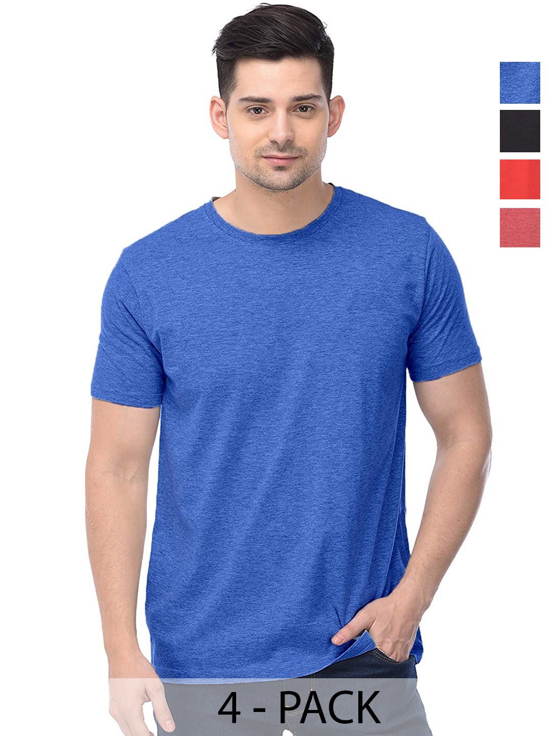 COLOR CAPITAL Pack Of 4 Round Neck Cotton T-shirts, Blue