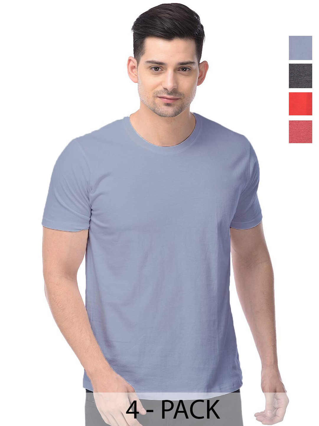 

COLOR CAPITAL Unisex Pack Of 4 Round Neck Short Sleeves Cotton T-shirts, Blue