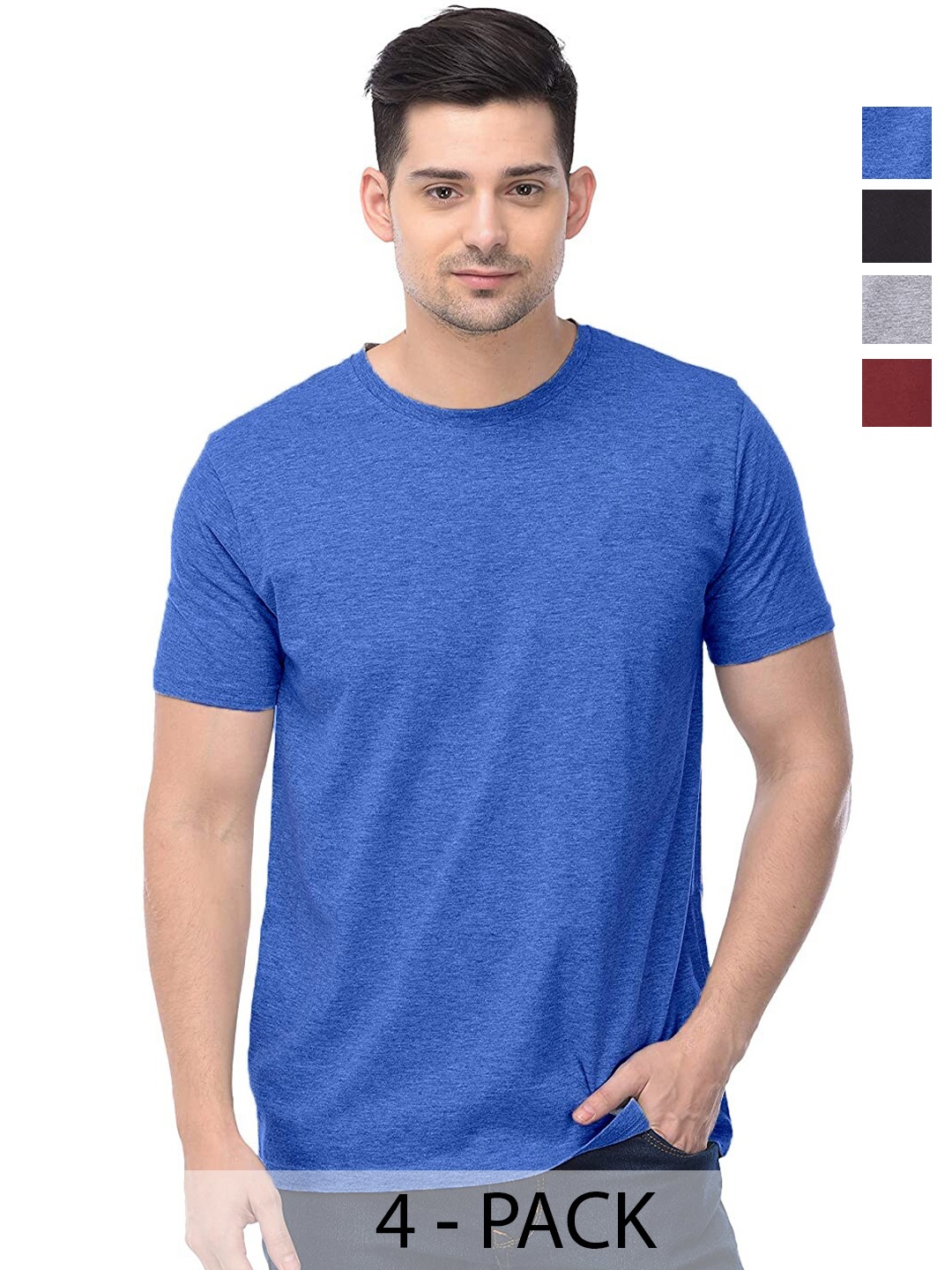 

COLOR CAPITAL Unisex Pack Of 4 Round Neck Cotton T-shirt, Blue