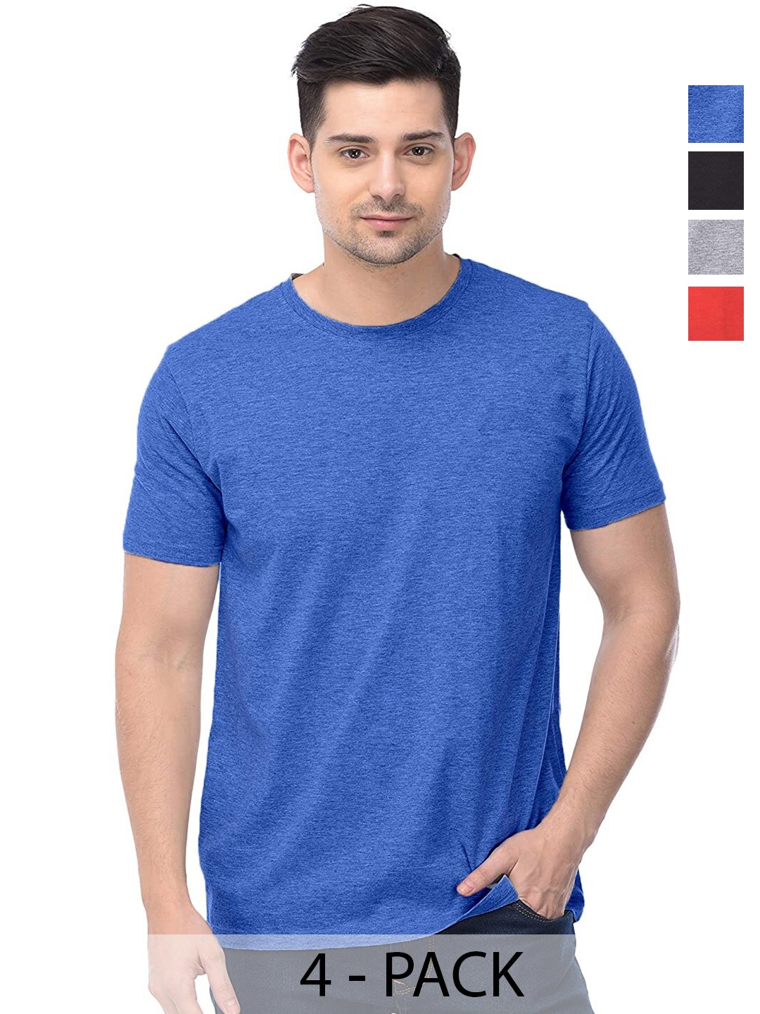 

COLOR CAPITAL Unisex Pack Of 4 Round Neck Cotton T-shirt, Blue