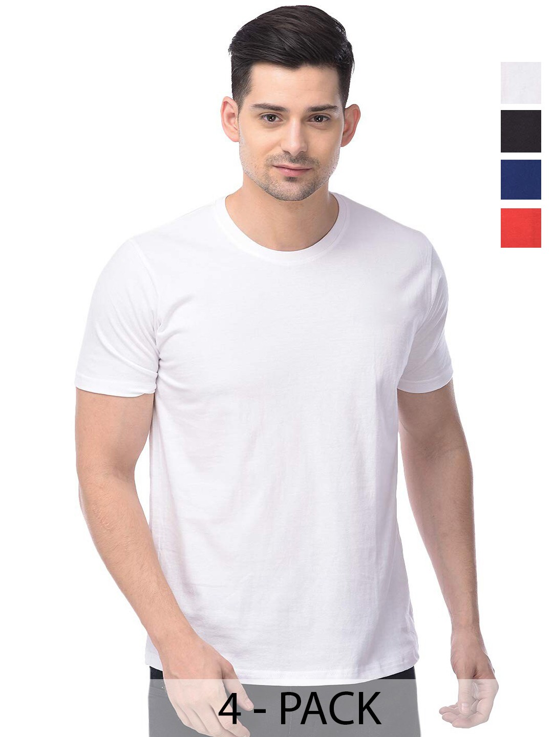 

COLOR CAPITAL Pack Of 4 Short Sleeves Cotton T-shirts, White