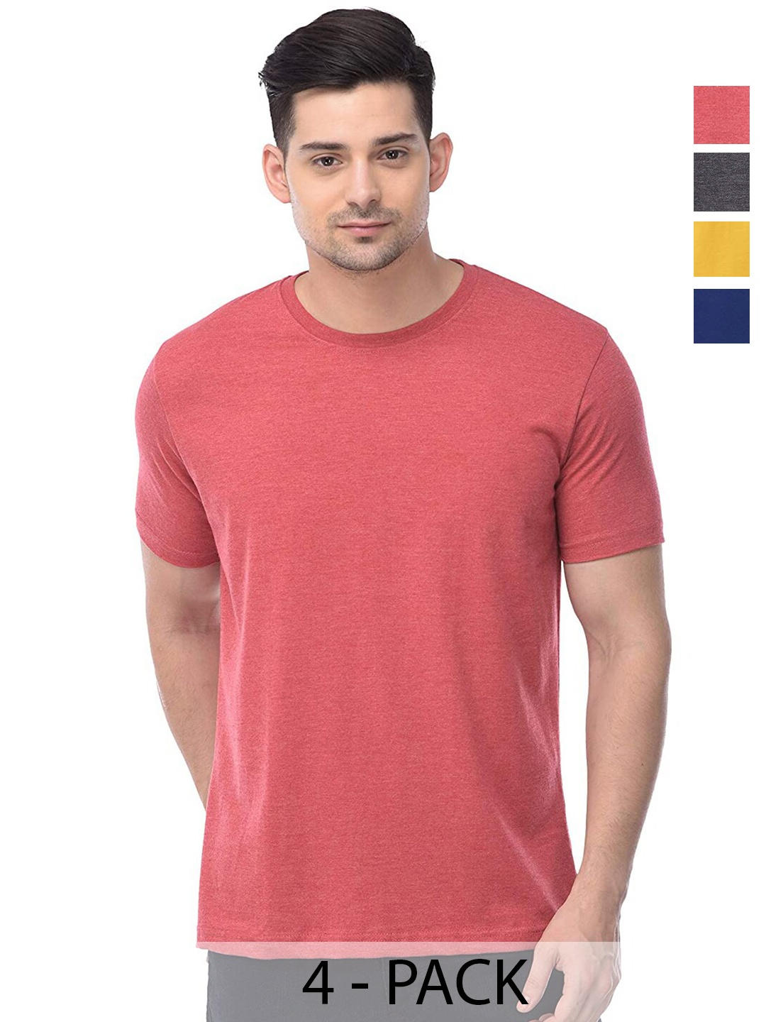 

COLOR CAPITAL Unisex Pack Of 4 Short Sleeves Cotton T-shirts, Red