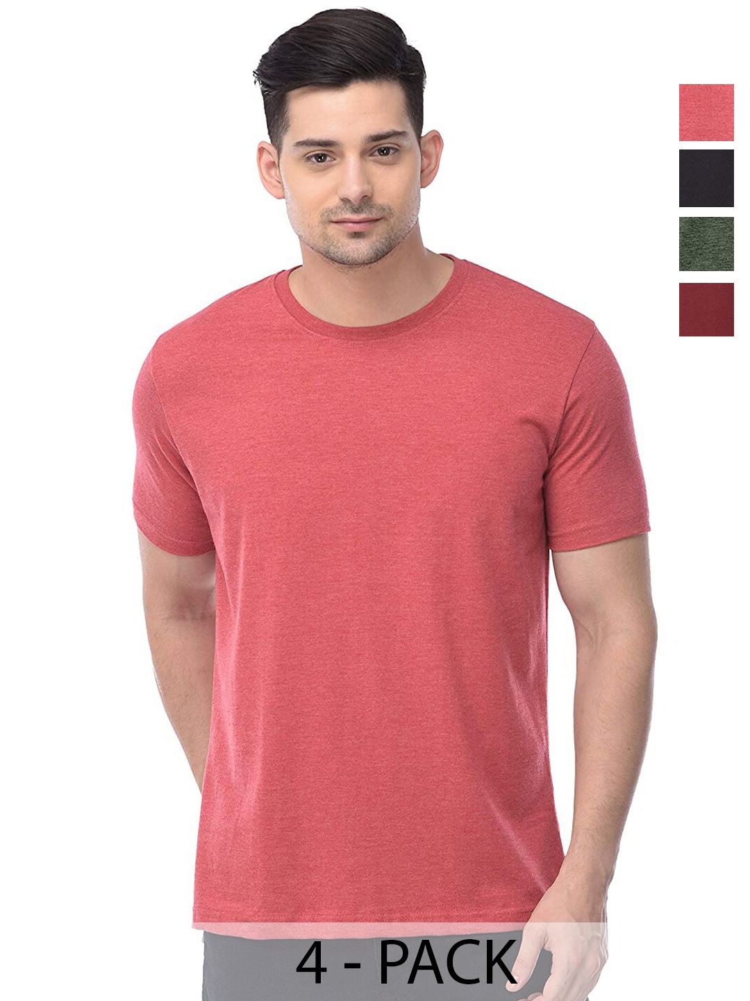 

COLOR CAPITAL Unisex Pack Of 4 Round Neck Cotton Casual T-shirt, Coral