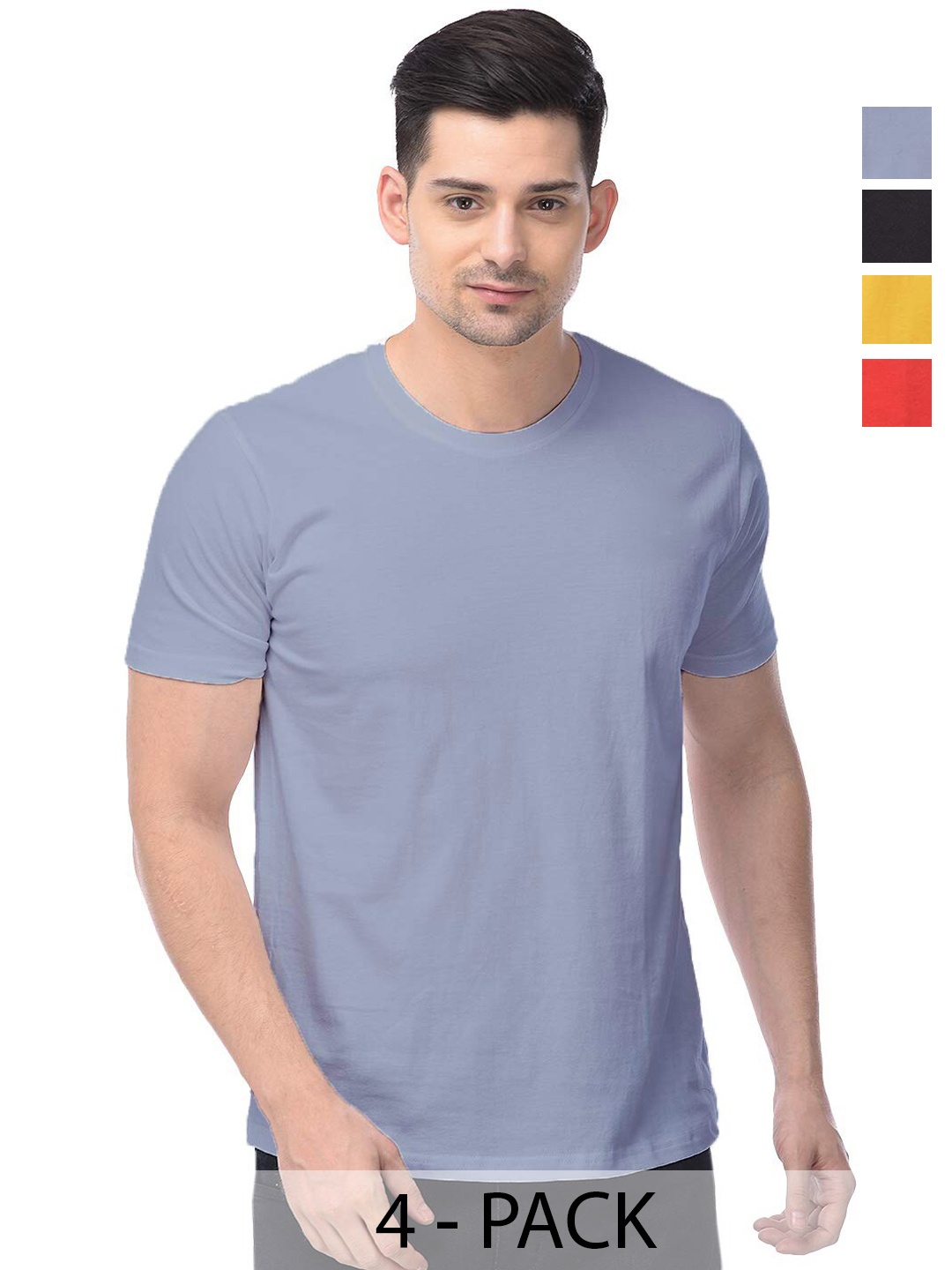 COLOR CAPITAL Unisex Pack Of 4 Round Neck Casual Cotton T-shirts, Grey