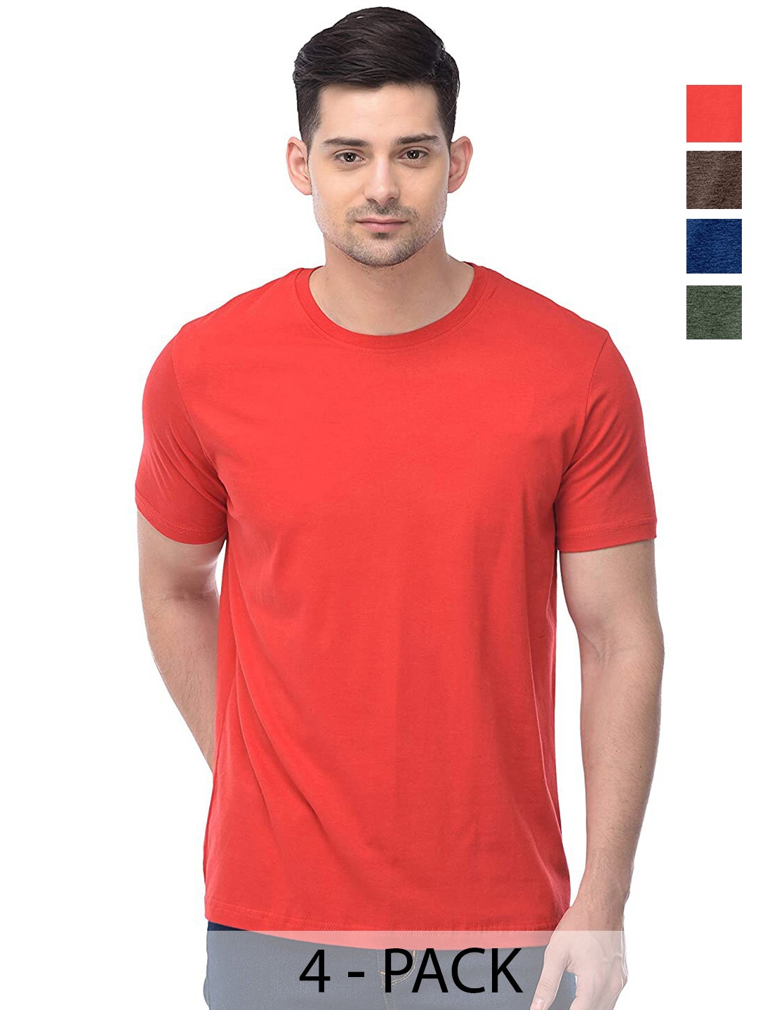 

COLOR CAPITAL Unisex Pack Of 4 Round Neck Cotton T-shirt, Orange
