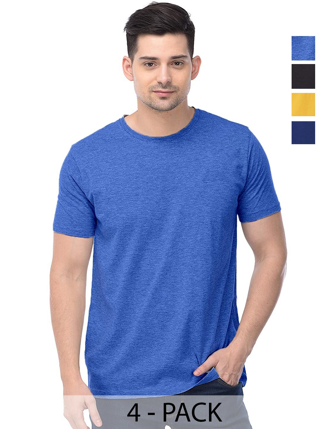 

COLOR CAPITAL Unisex Pack Of 4 Round Neck Cotton T-shirt, Blue