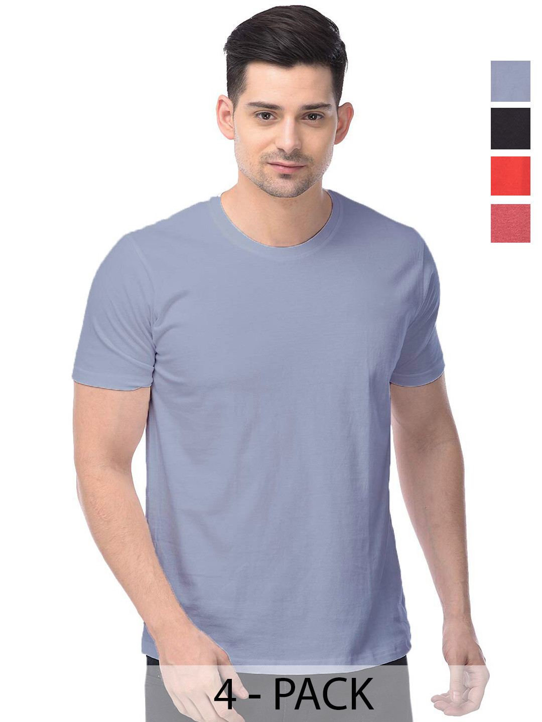 

COLOR CAPITAL Unisex Pack Of 4 Round Neck Cotton T-shirt, Grey