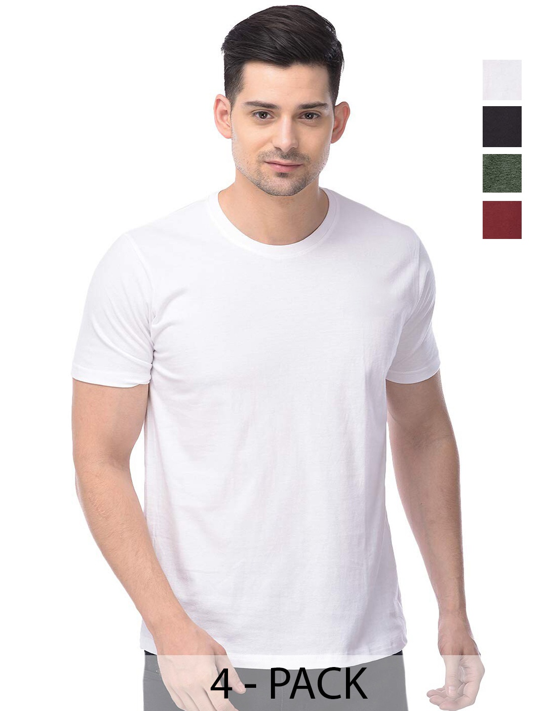 

COLOR CAPITAL Pack Of 4 Short Sleeves Cotton T-shirt, White