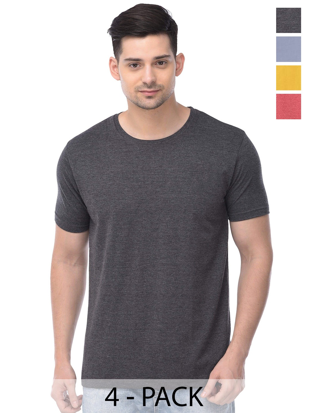 

COLOR CAPITAL Unisex Pack of 4 Cotton T-shirts, Grey