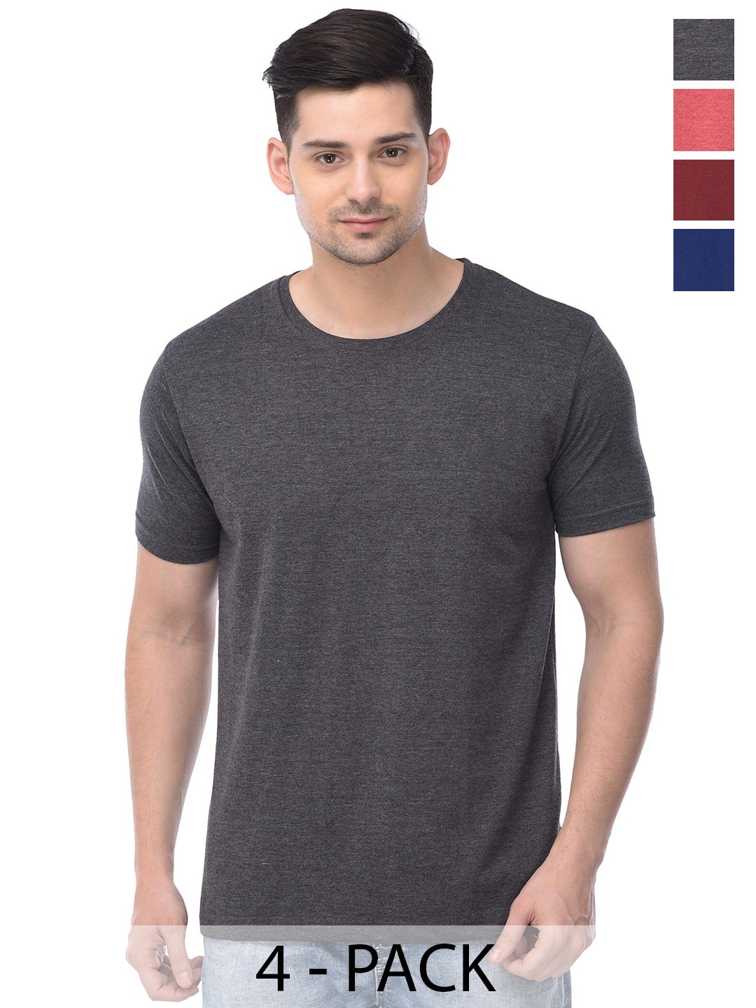 

COLOR CAPITAL Unisex Pack Of 4 Cotton T-Shirts, Charcoal