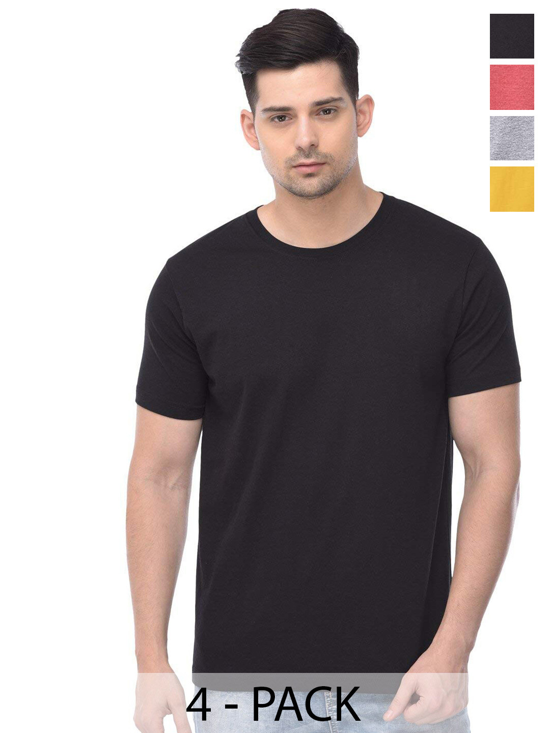 

COLOR CAPITAL Unisex Pack Of 4 Round Neck Casual Cotton T-shirts, Black