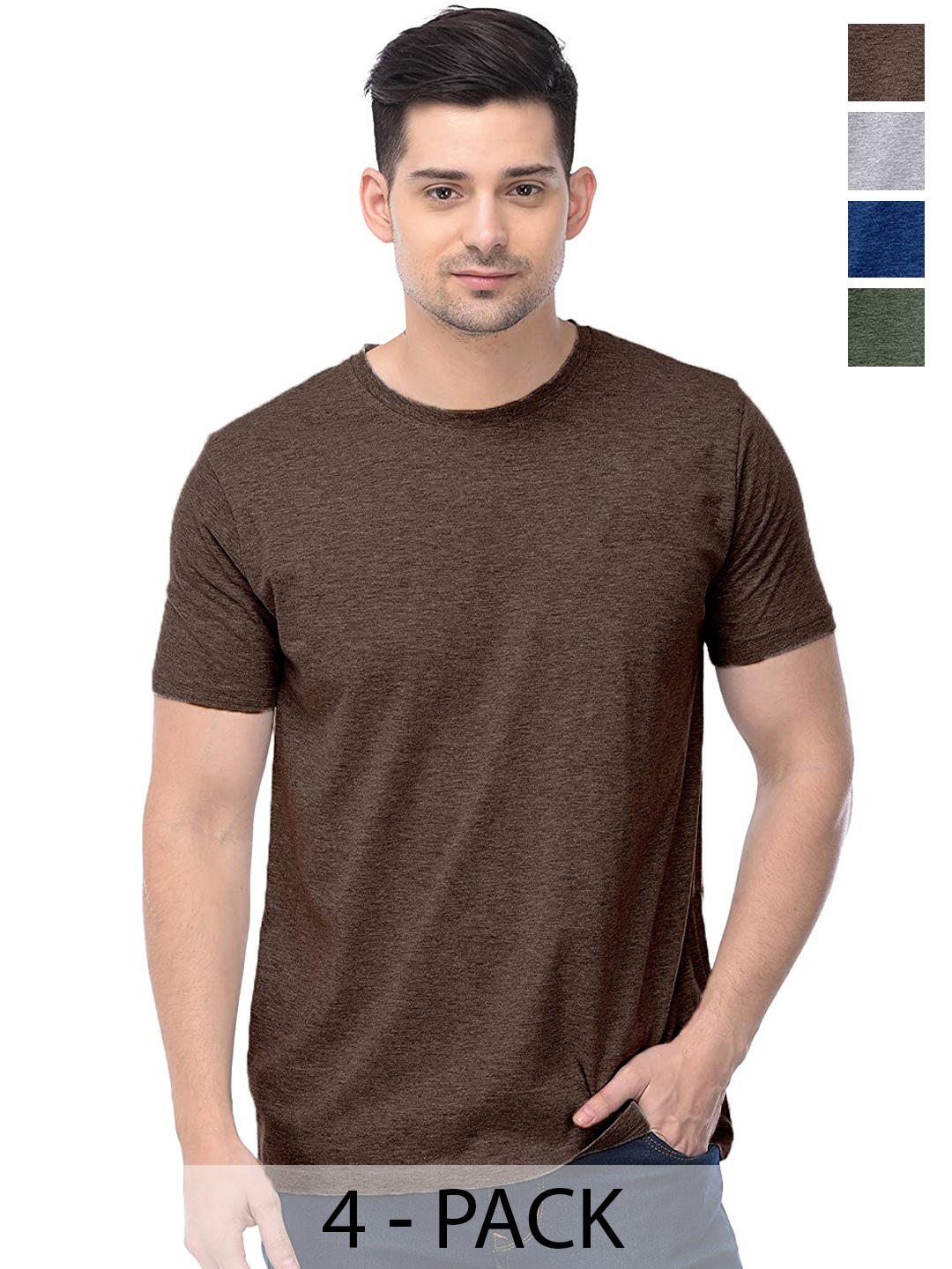 COLOR CAPITAL Unisex Pack Of 4 Cotton T-shirt, Brown