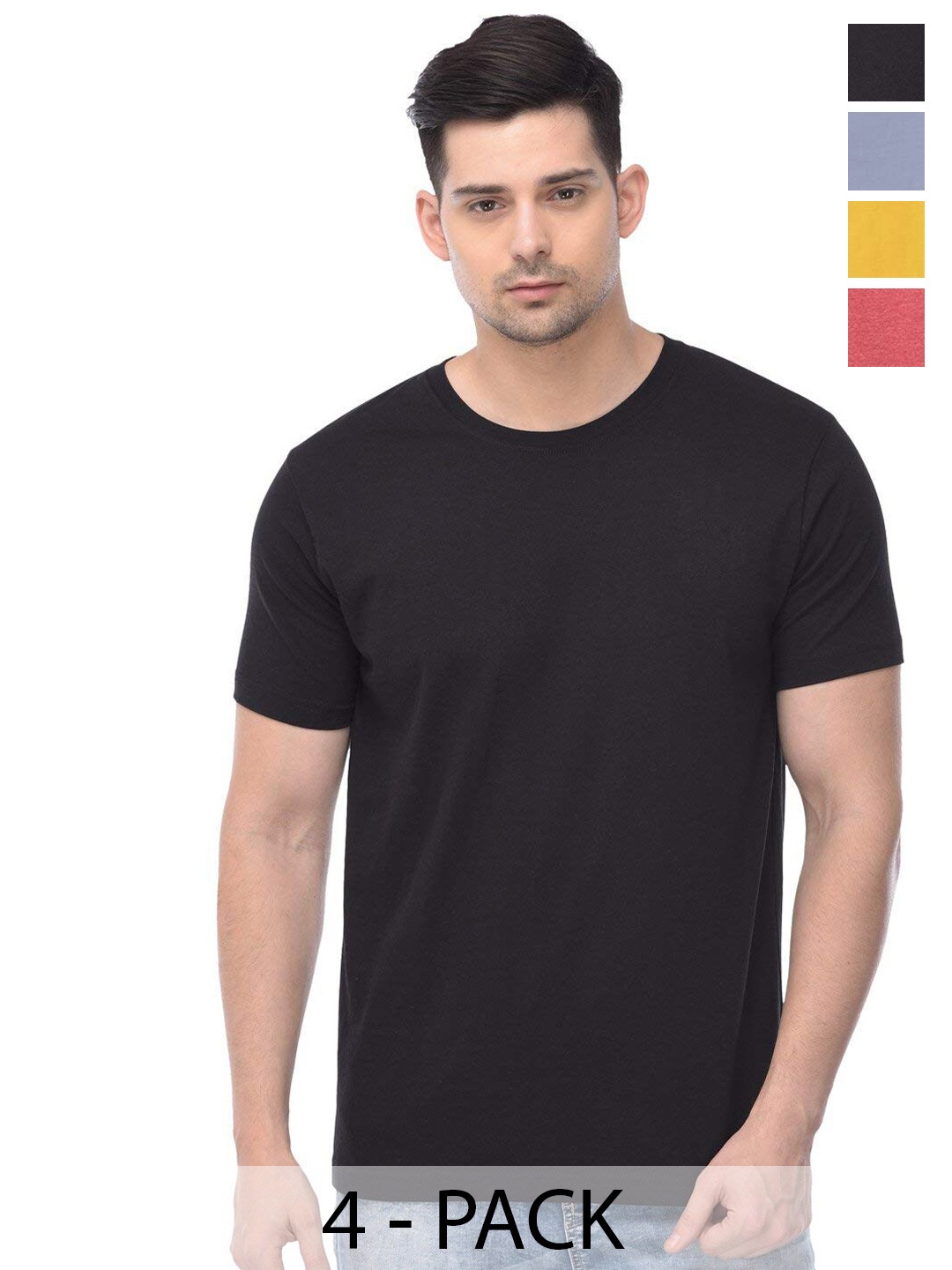 

COLOR CAPITAL Unisex Pack Of 4 Cotton T-shirts, Black