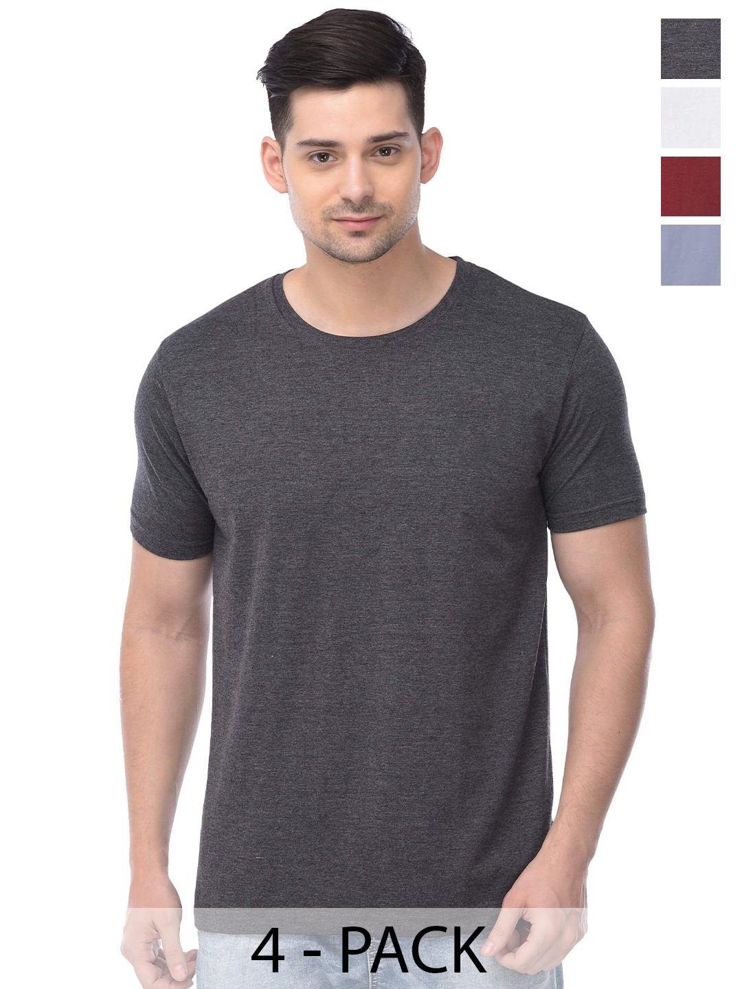 

COLOR CAPITAL Unisex Pack of 4 Cotton T-shirts, Grey