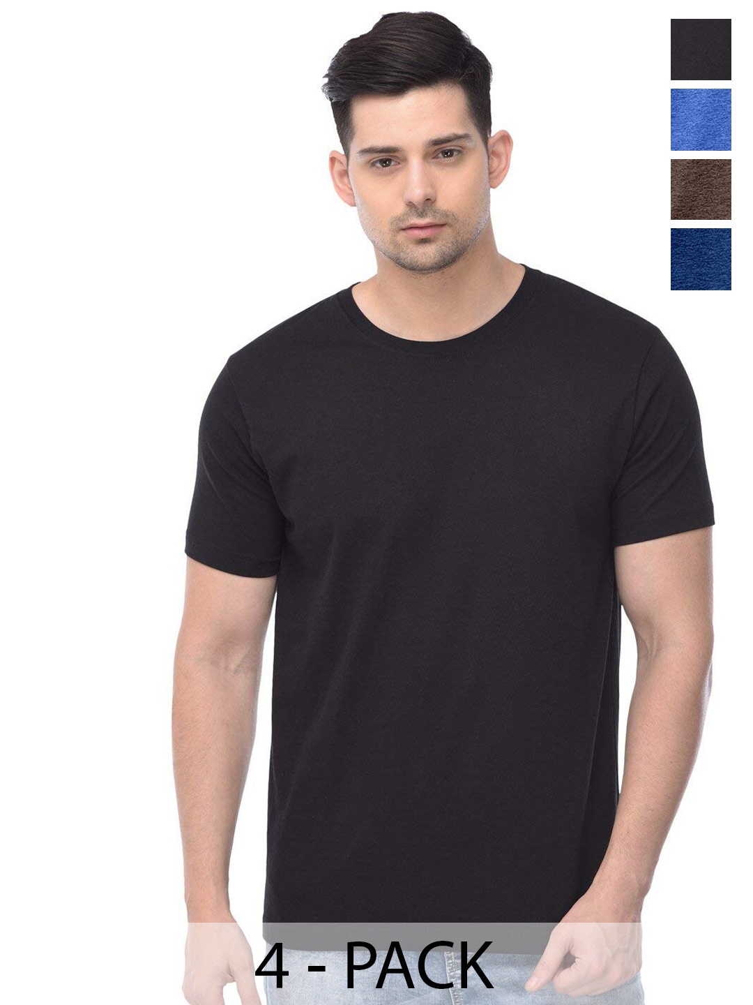 

COLOR CAPITAL Unisex Pack Of 4 Cotton T-shirts, Black