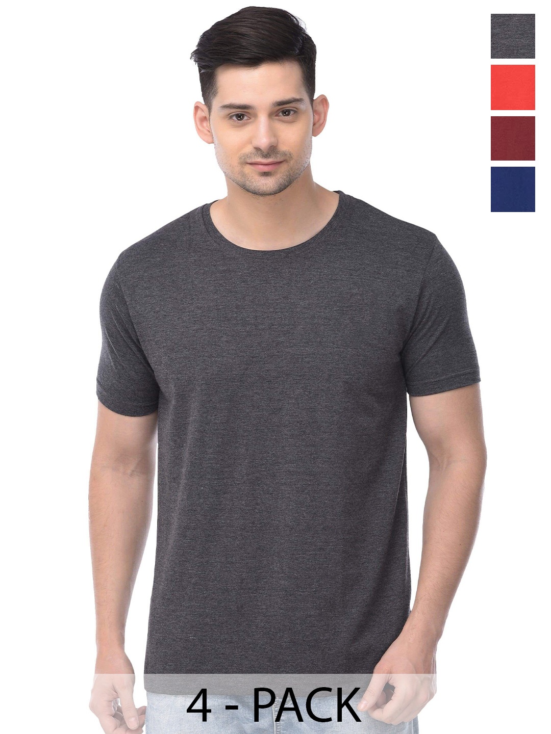 

COLOR CAPITAL Unisex Pack Of 4 Round Neck Cotton T-shirt, Grey