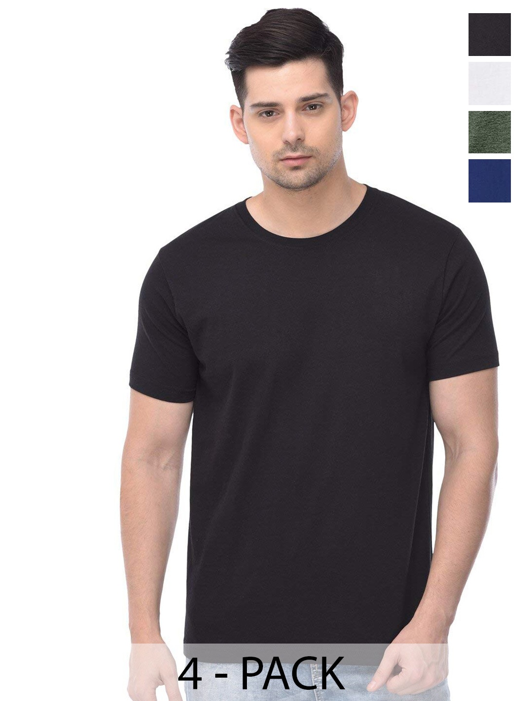 

COLOR CAPITAL Unisex Pack Of 4 Round Neck Cotton T-shirt, Black