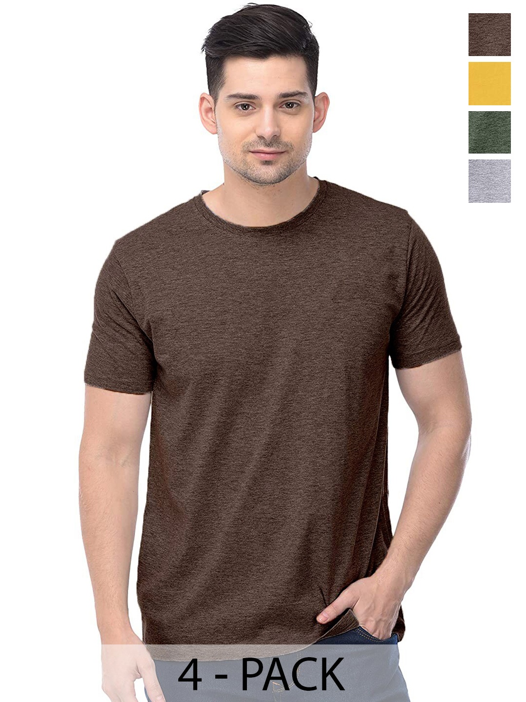 COLOR CAPITAL Unisex Pack Of 4 Cotton T-shirt, Brown