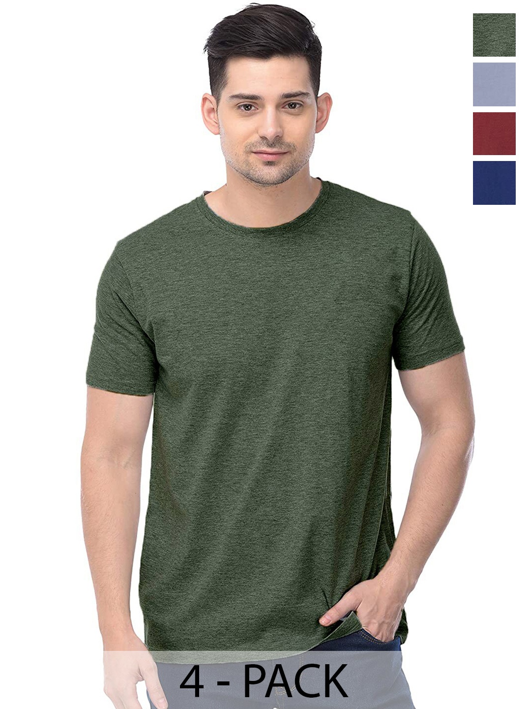 COLOR CAPITAL Unisex Pack Of 4 Cotton T-shirt, Olive