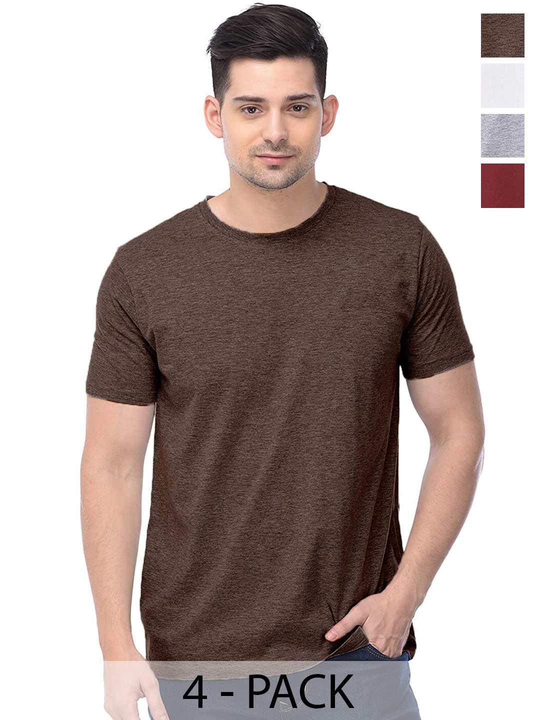 

COLOR CAPITAL Unisex Pack of 4 Cotton T-shirts, Brown