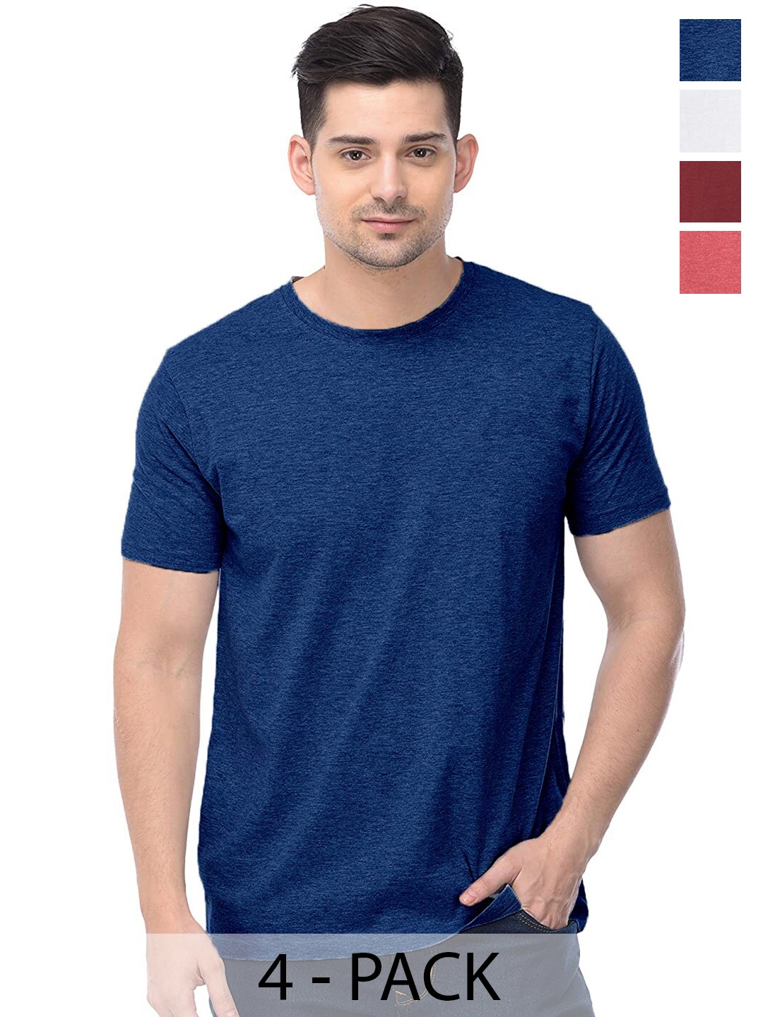 

COLOR CAPITAL Unisex Pack Of 4 Round Neck Casual Cotton T-shirts, Blue