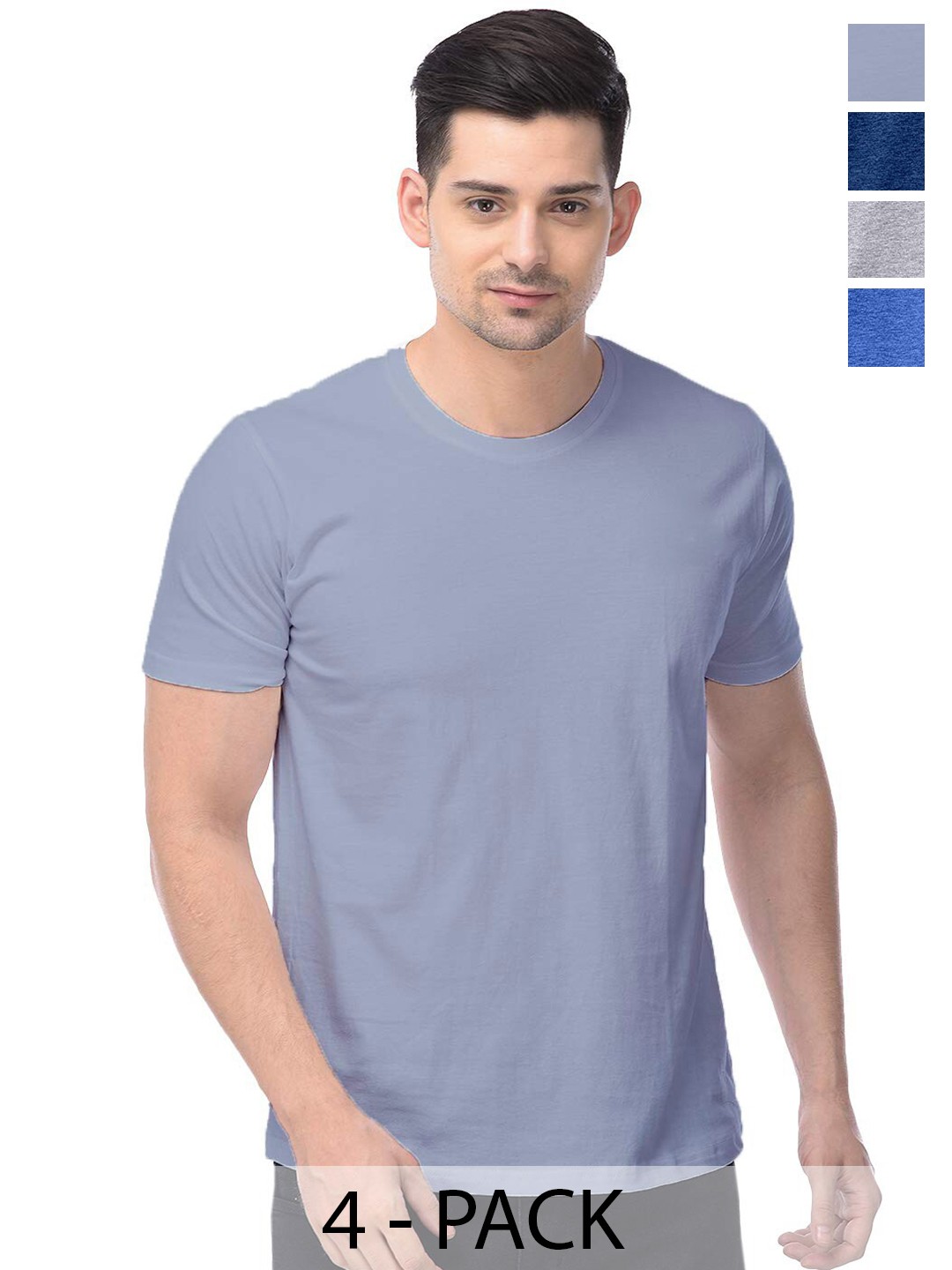 

COLOR CAPITAL Pack Of 4 Short Sleeves Cotton T-shirts, Blue