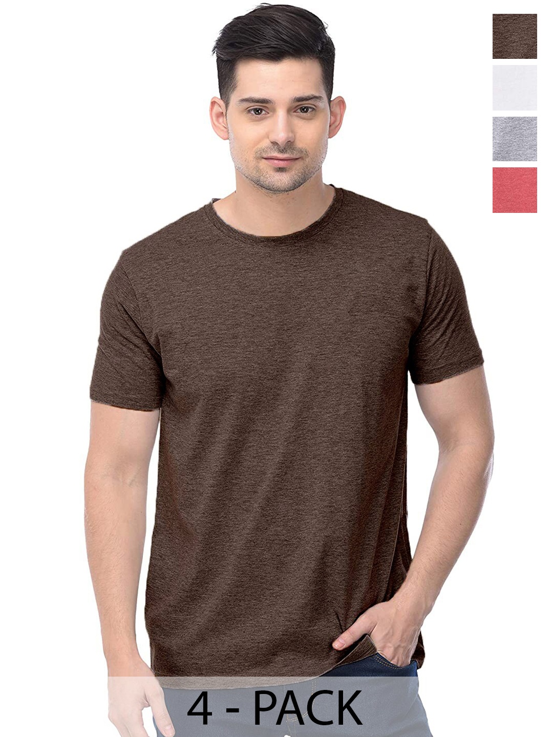 

COLOR CAPITAL Unisex Pack Of 4 Cotton T-shirt, Brown