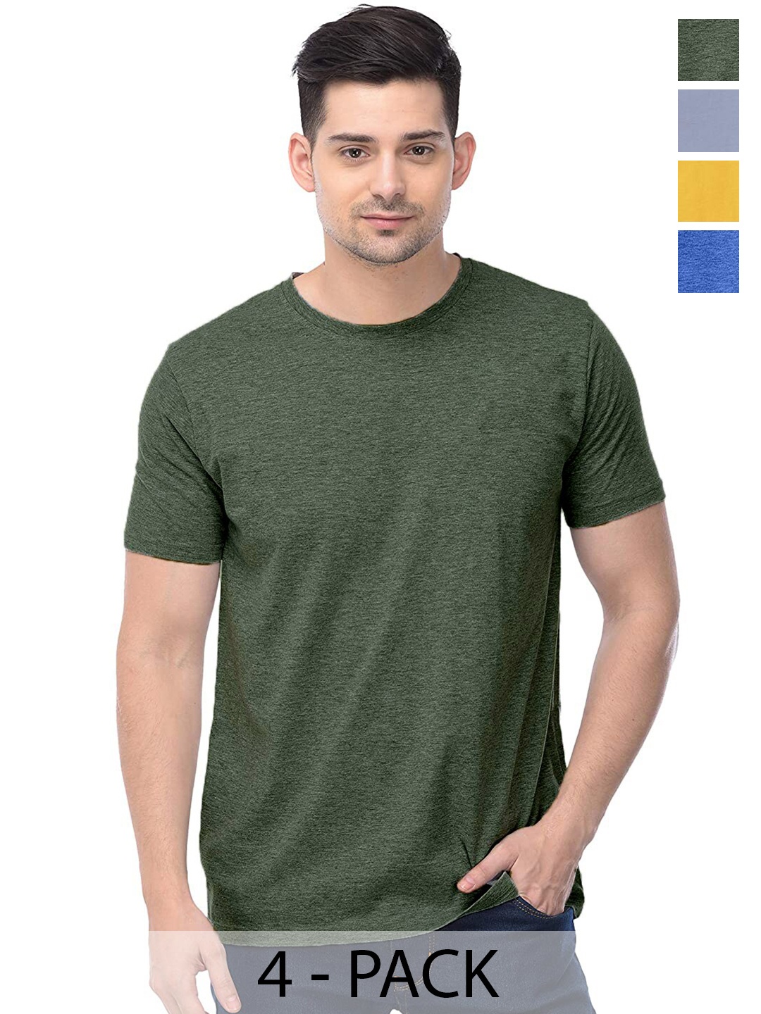

COLOR CAPITAL Unisex Pack of 4 Cotton T-shirts, Green