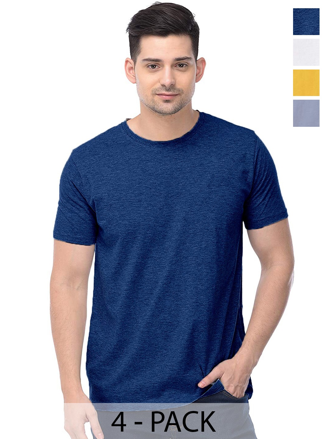 

COLOR CAPITAL Pack Of 4 Short Sleeves Cotton T-shirts, Blue