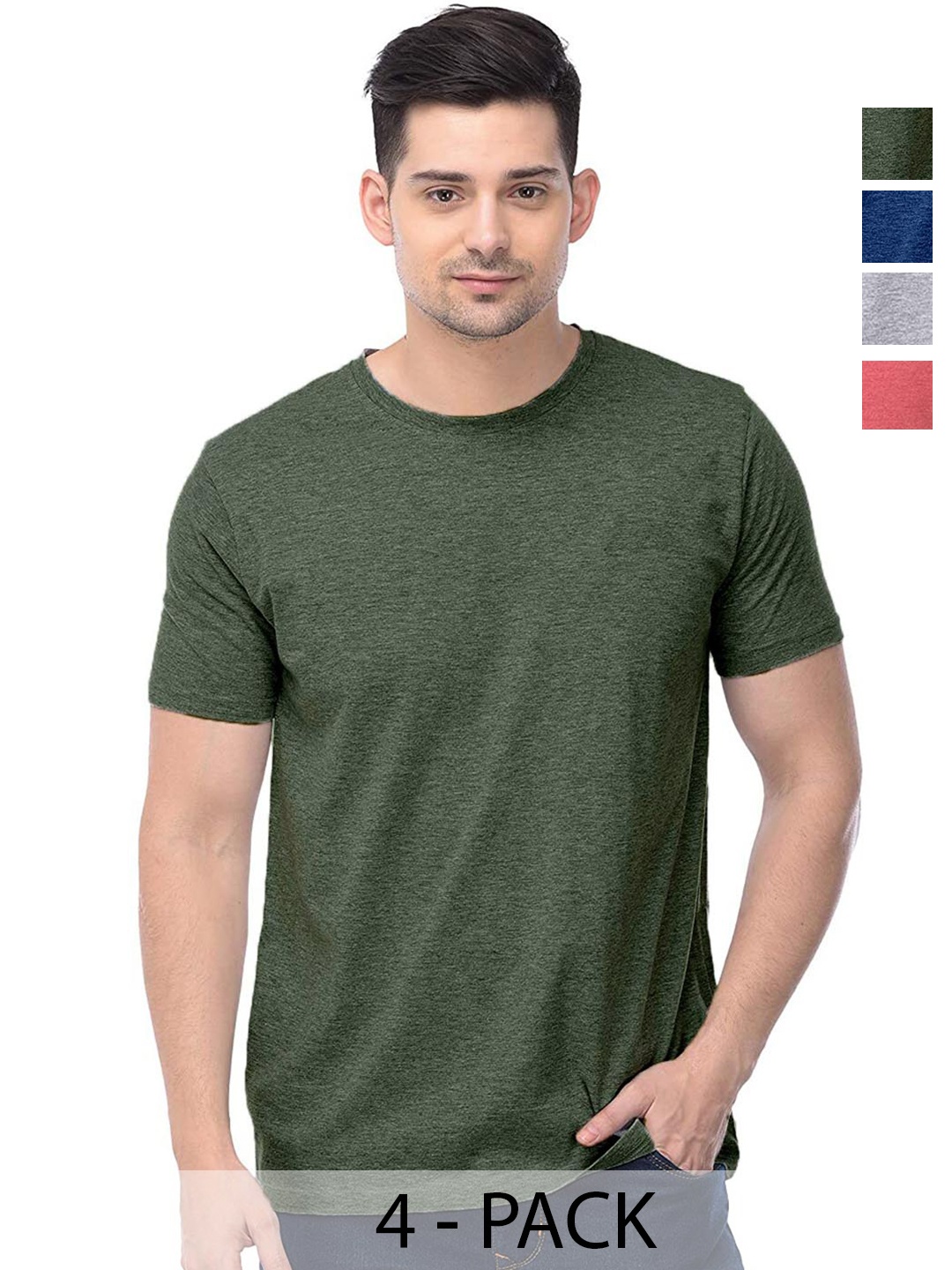 COLOR CAPITAL Unisex Pack Of 4 Cotton T-shirt, Olive