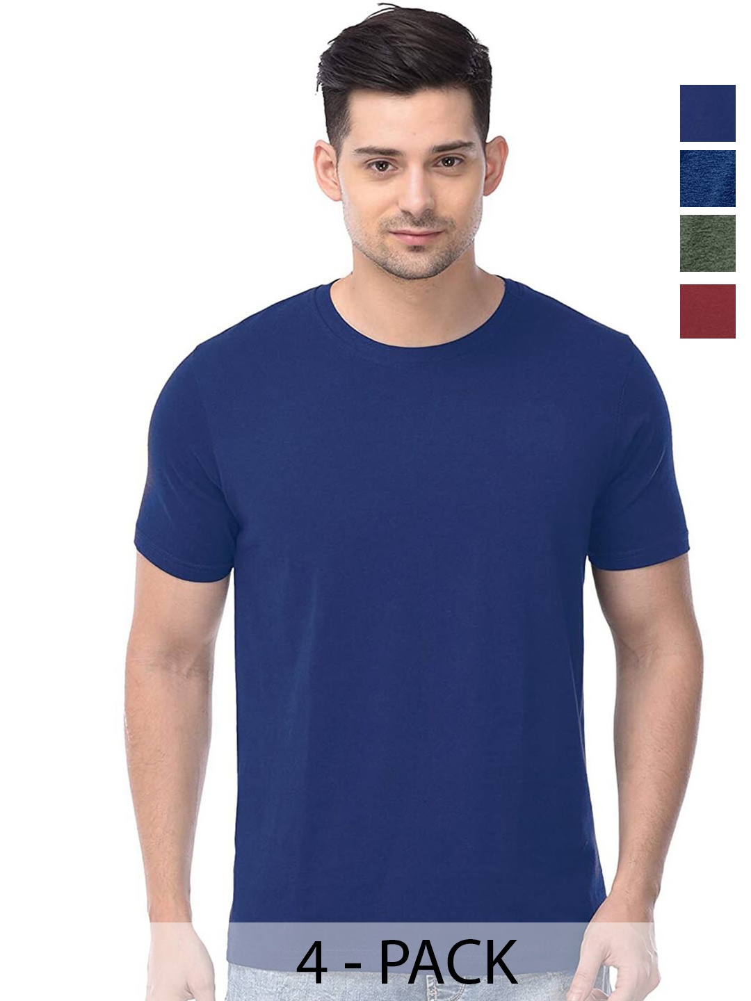 

COLOR CAPITAL Unisex Pack Of 4 Round Neck Cotton T-shirt, Blue