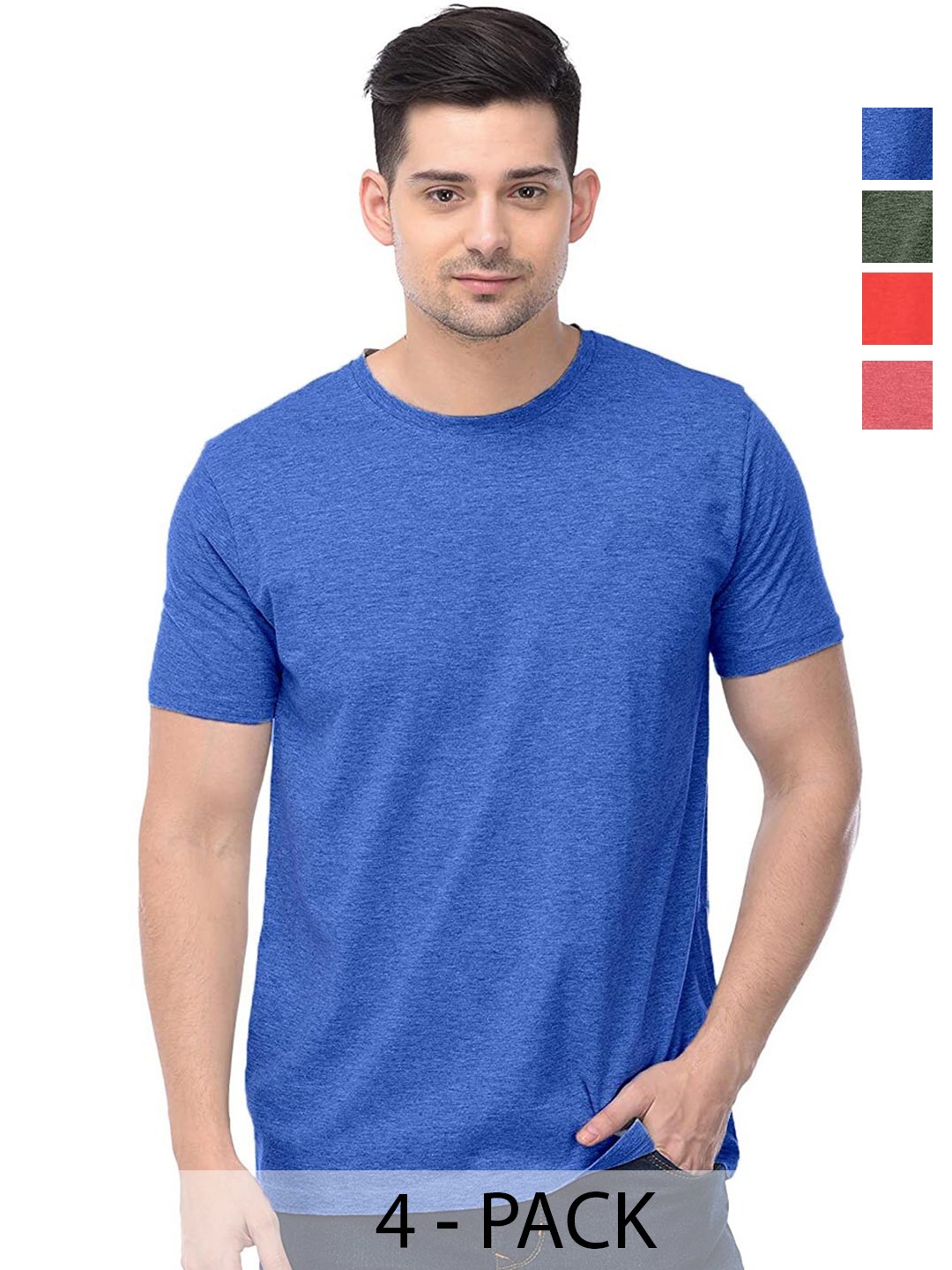 COLOR CAPITAL Pack Of 4 Cotton T-shirt, Blue