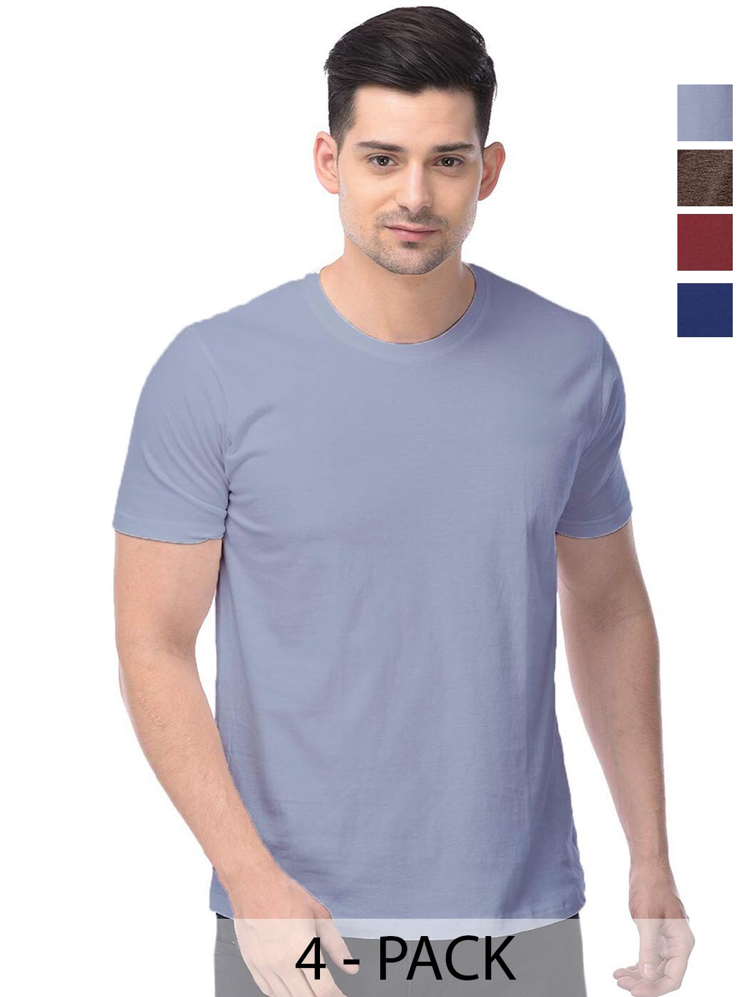 

COLOR CAPITAL Unisex Pack Of 4 Round Neck Cotton T-shirts, Blue