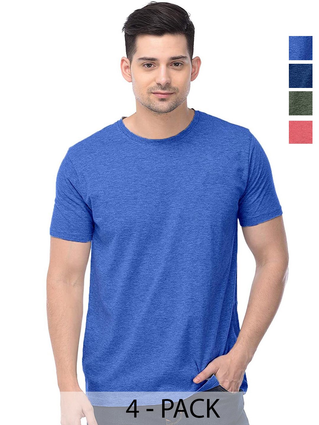 

COLOR CAPITAL Unisex Pack Of 4 Round Neck Cotton Casual T-shirt, Blue