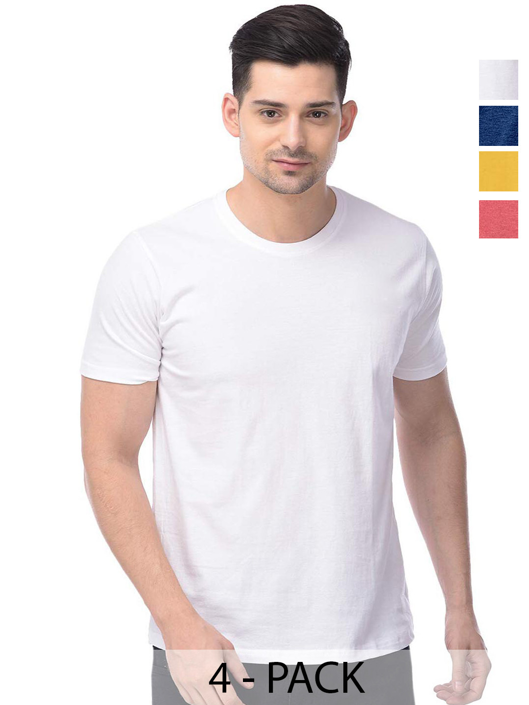 

COLOR CAPITAL Unisex Pack Of 4 Round Neck Casual Cotton T-shirts, White
