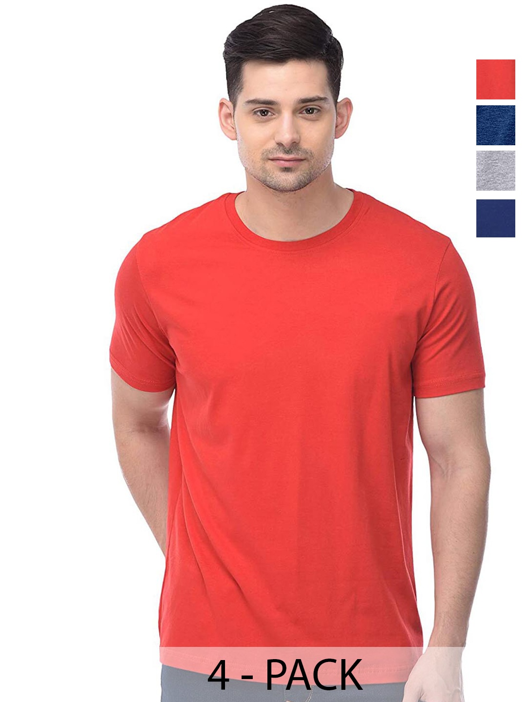

COLOR CAPITAL Pack Of 4 Round Neck Cotton T-shirts, Orange