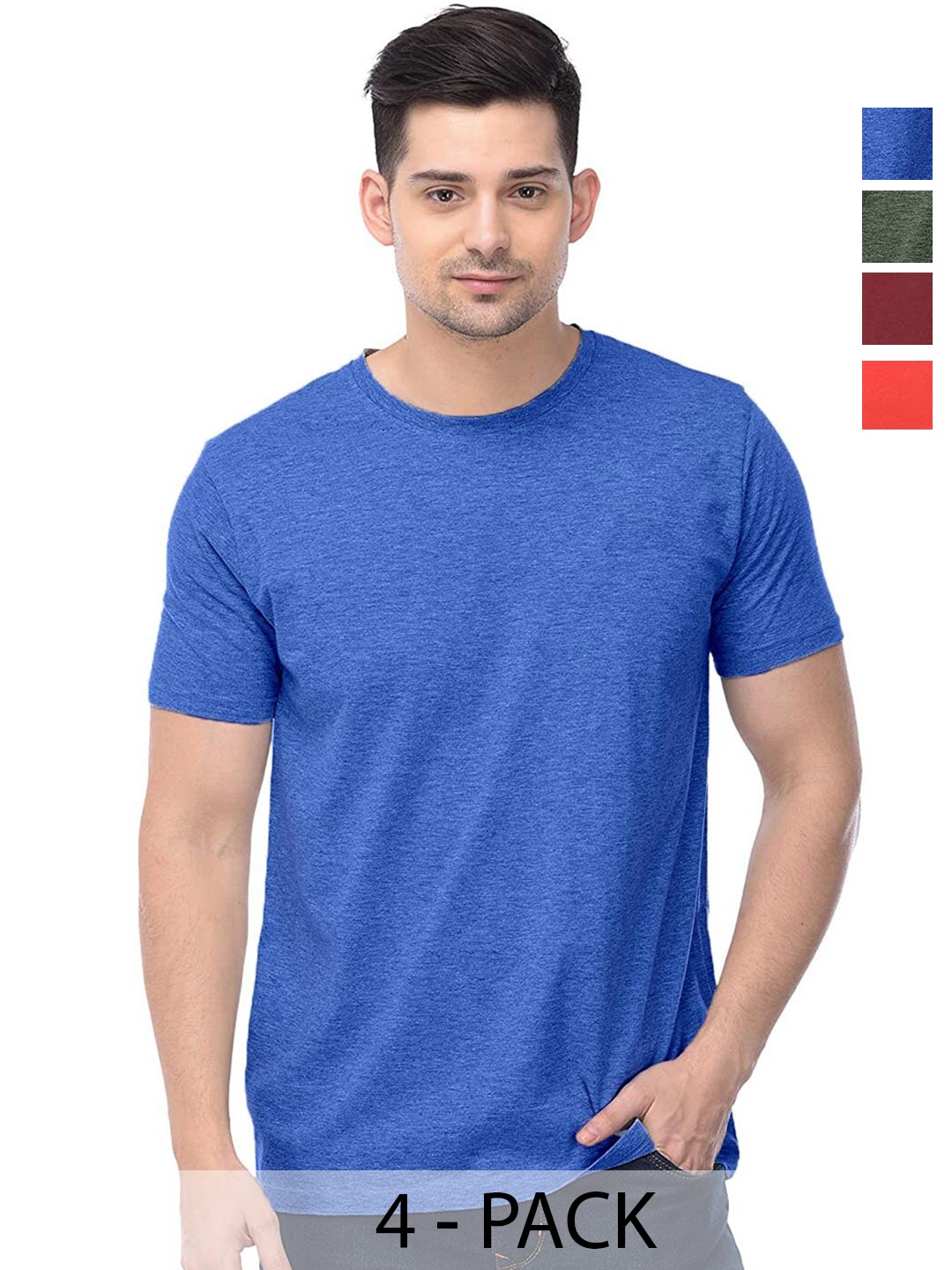 COLOR CAPITAL Pack Of 4 Cotton T-shirt, Blue