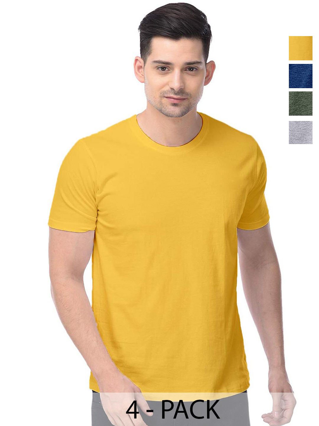 

COLOR CAPITAL Unisex Pack Of 4 Round Neck Short Sleeves Cotton T-shirt, Yellow