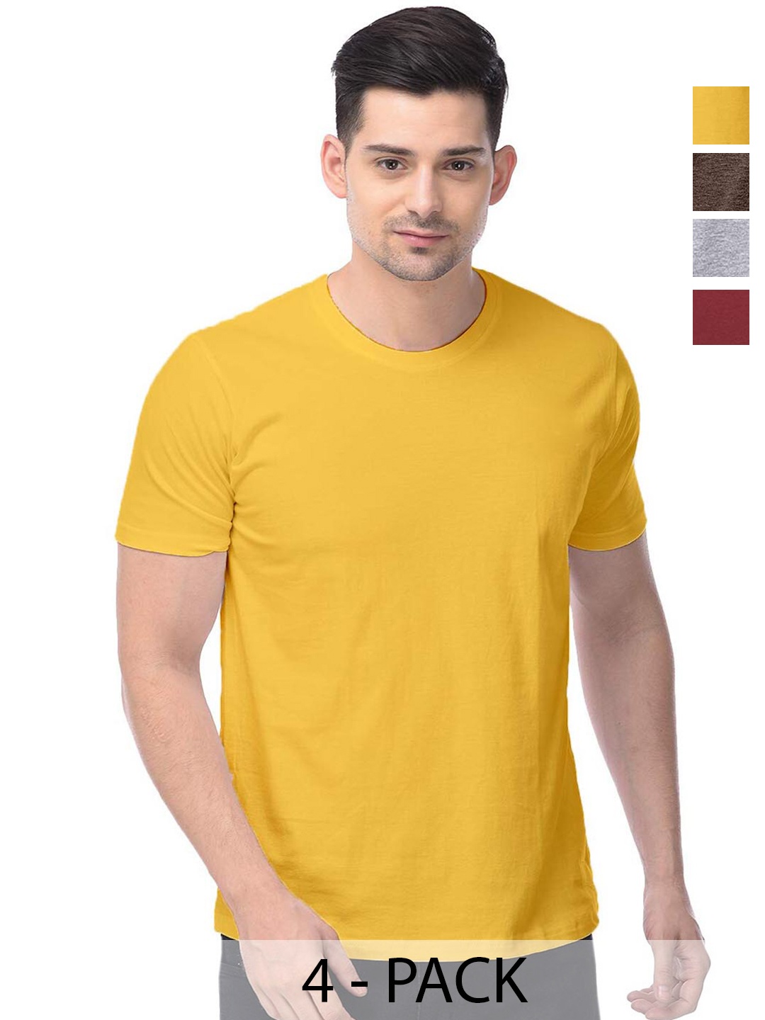 COLOR CAPITAL Unisex Pack Of 4 Cotton T-shirt, Yellow
