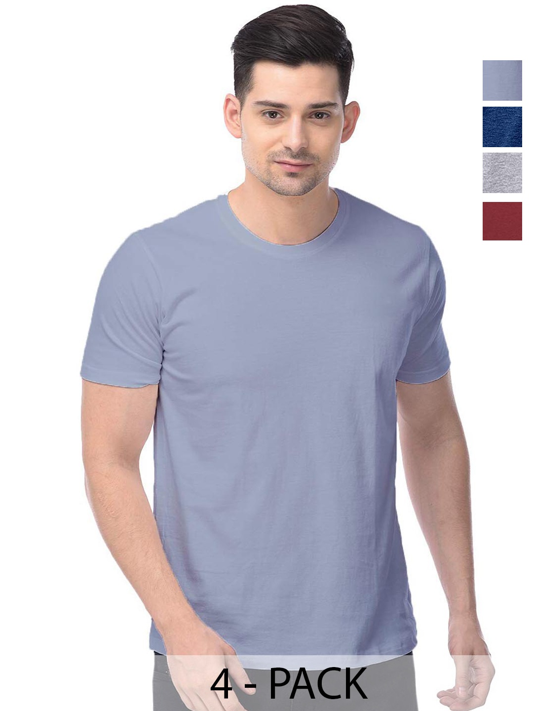 

COLOR CAPITAL Unisex Pack Of 4 Round Neck Casual Cotton T-shirts, Grey