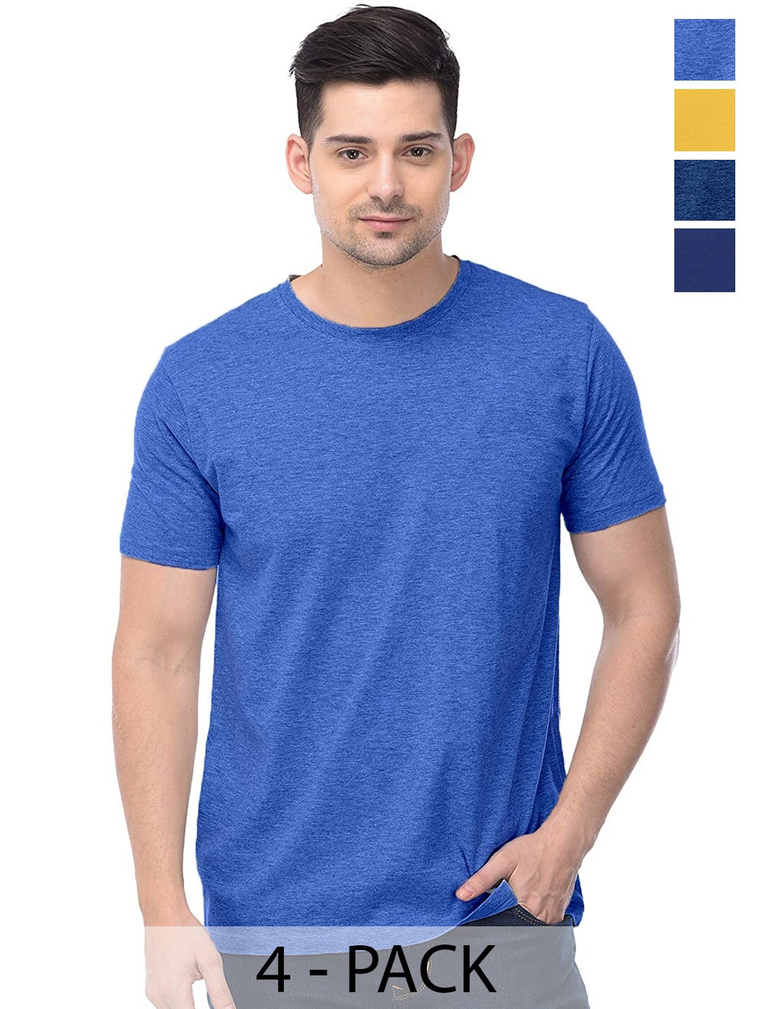

COLOR CAPITAL Unisex Pack Of 4 Round Neck Cotton Casual T-shirt, Blue